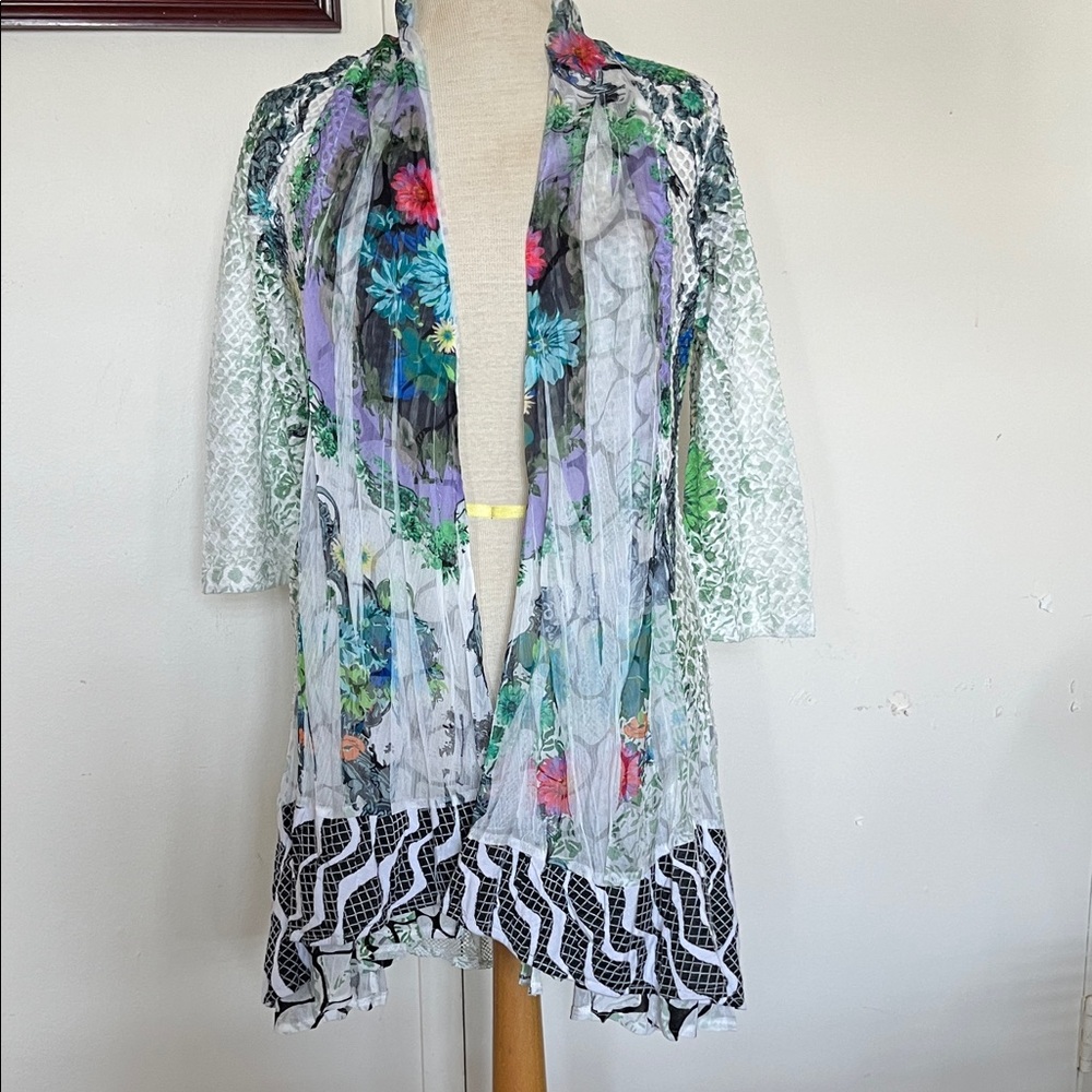 Kamana Floral Lace Tunic Top Jacket Kimono Cardigan Size S Sheer Boho Top Jacket